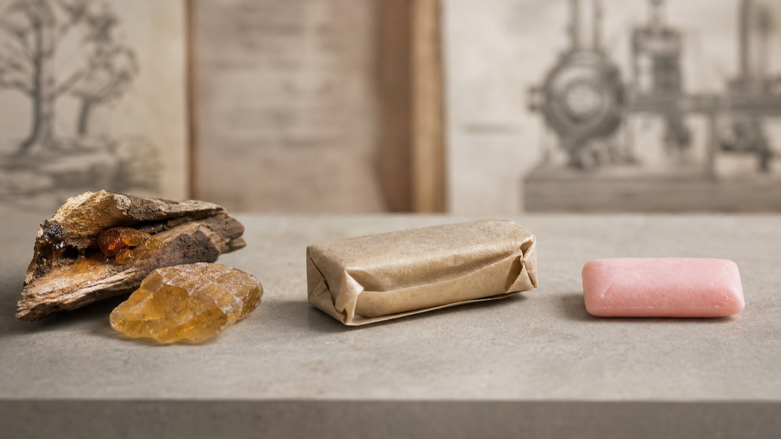Entwicklung von natürlichem Baumharz über Chicle zum modernen synthetischen Kaugummi